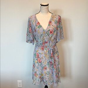 Hayden Los Angeles Women’s Purple Floral Lined Dress w/Belt, Size Large, EUC